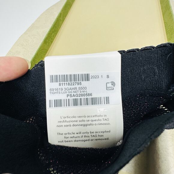 NIB Gucci Knit Tights Lux Size S GG Mesh Net Black Purple Lurex Metallic Sparkly - Picture 5 of 6